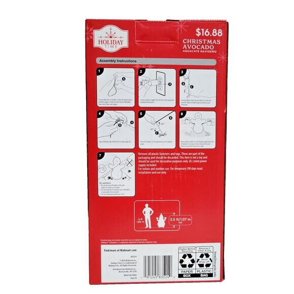 Holiday Time Christmas Avocado Jingle Bell Guac Airblown Inflatable 3.5' NEW - Picture 2 of 2